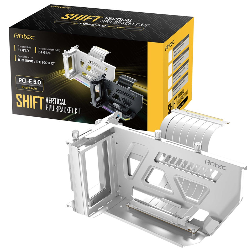Antec AT-ARCVB-W190-A-PCIE5 SHIFT ARGB White PCI-E 5.0, 190mm riser, ARGB, PCIe 5.0 x16, fits up to 3-slot GPUs, 284-337mm size, 1Y warranty