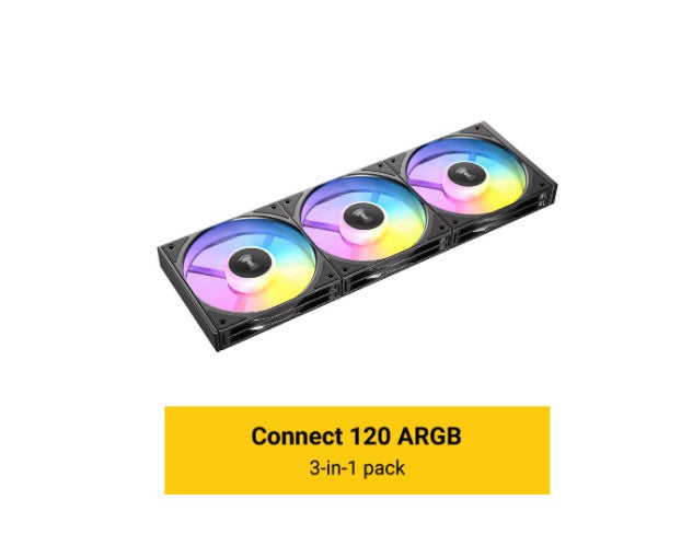 Antec Connect C120 ARGB Black Performance 120mm 4-pin PWM | LED: 3-pin Vibration Absorbing and Anti-Noise Pads Easy Assemble 3pack Case Fans, C120-ARGB-3PK