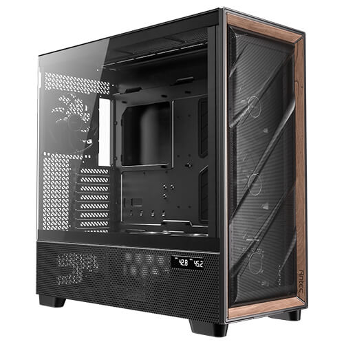 Antec FLUX PRO, E-ATX, Premium Walnut, Iunity Temperature Disp. CPU and GPU LED Display, 6x High Performance Fans, ARGB PWN Ctrl, PSU Shift, Case, FLUX PRO Black EUV