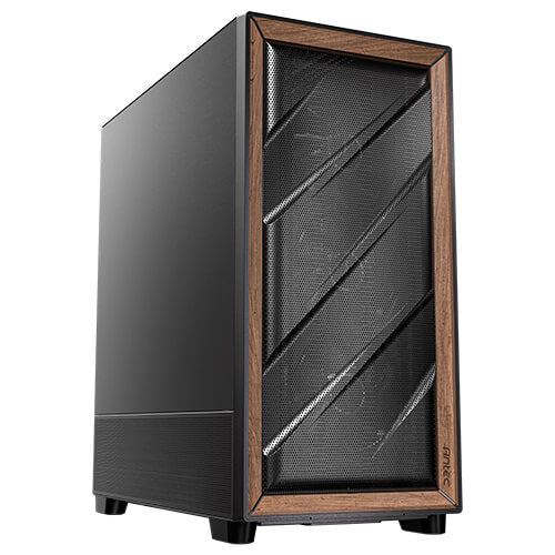 Antec Flux SE ATX, E-ATX, matx, Walnut Wood Trim Solid Side Panel, 5 x PWM Fans, Multi-Direction Vent design, Removable Top Cooling Bracket. Case, FLUX-SE