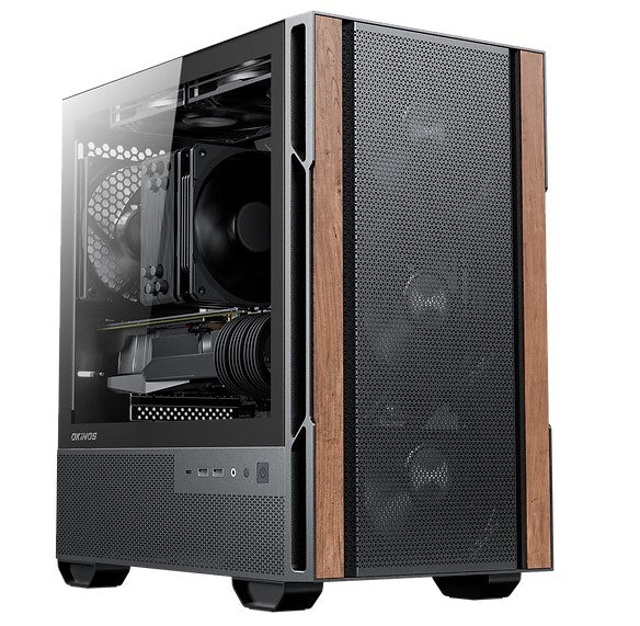 OKINOS Cypress 3 Genuine Walnut Wood MicroATX with 4x120mm, USB-C, 3 Pin Non-PWM Case Fans Pre-Installed,Temper Glass Side Panel, Case, CAO-CP3WOOD