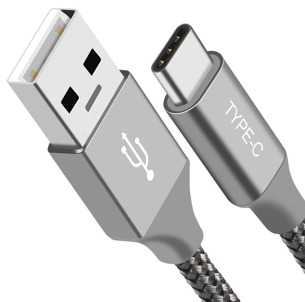 Astrotek 1m USB-A to Type-C Data Sync Charger Cable Silver Strong Braided Heavy Duty Fast Charging for Samsung Galaxy Note S8 Plus LG Google Macbook, AT-USBTYPEC-S1