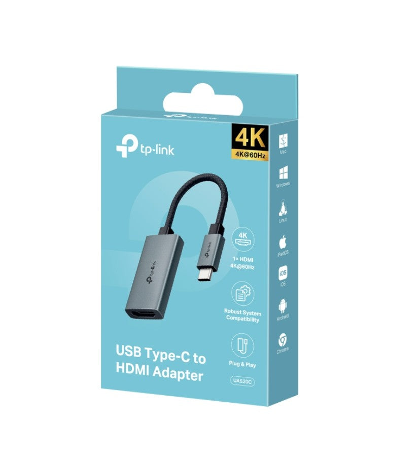 TP-Link UA520C USB Type-C to HDMI Adapter, 1x USB-C Connector,1x HDMI 4K 60Hz Port, Plug and Play, Fast Heat Dissipation, Flexible and Durable