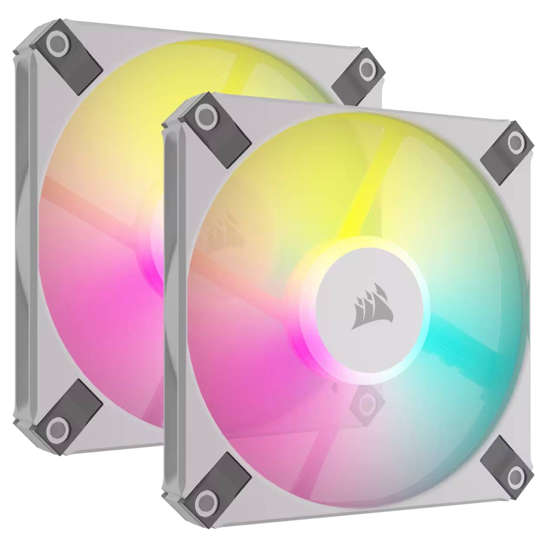 Corsair AF SLIM Series, AF120 RGB SLIM WHITE, 120mmx15mm Fluid Dynamic Bearing RGB PWM Fan, Dual Pack with Lighting Node CORE(LS), CO-9050165-WW
