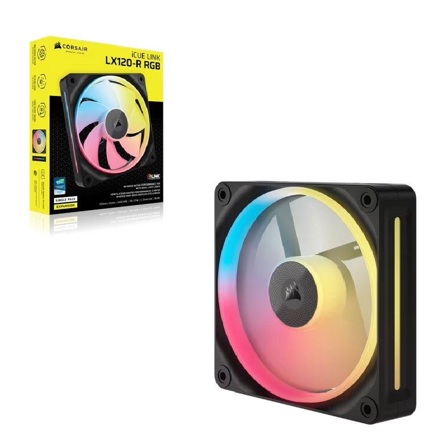 Corsair iCUE LINK LX120‑R RGB 120 mm PWM Reverse Fan Expansion Single Pack - Black: 66.7 CFM, 2400 RPM, 37.7 dBA, 0.4 A,Static Pressure, Magnetic Dome, CO-9051049-WW