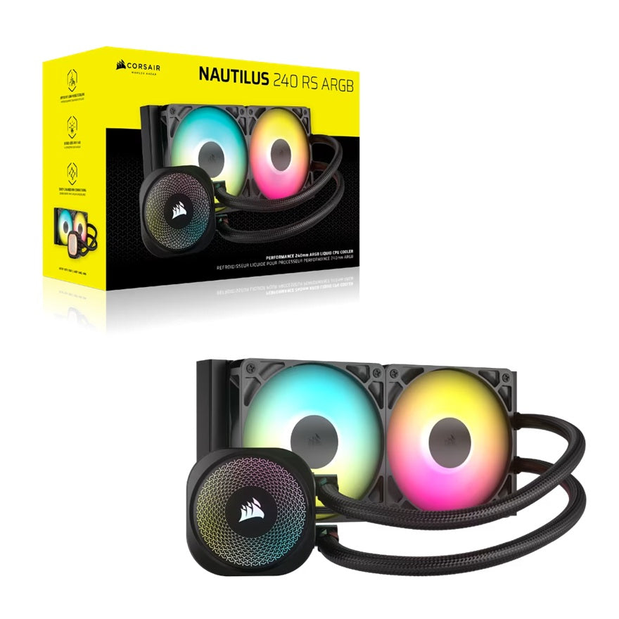 Corsair NAUTILUS 240 RS ARGB Liquid CPU Cooler - Black 240mm Rad, 2x PWM fans, RGB, Copper Cold Plate, 400mm Tubing, Intel & AMD Support, CW-9060092-WW