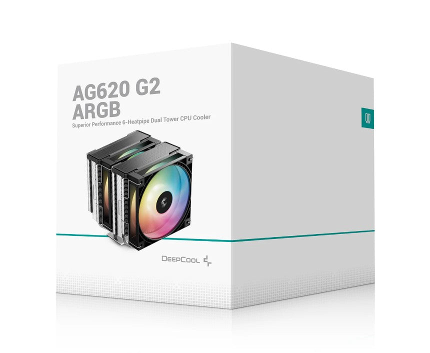 DeepCool AG620 ARGB G2 Dual-Tower CPU Cooler, 2x 120mm Fan, 6 Copper Heat Pipes, Intel LGA2066/2011-v3/2011/1700/1200/1151/1150/1155 AMD AM5/AM4, R-AG620-BKAMMG2-G