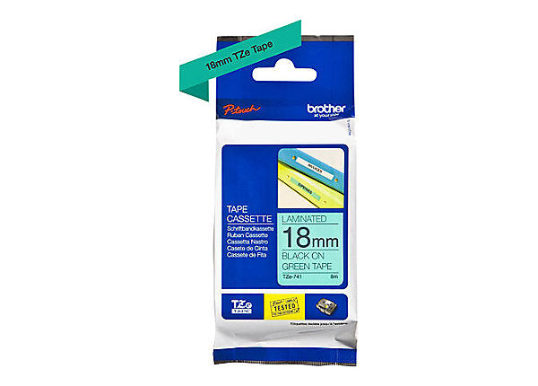 Brother 18mm Blk on Green Tape, TZE-741