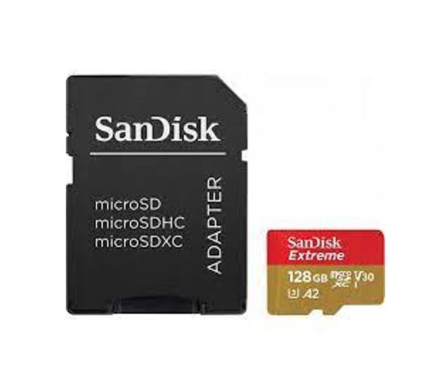 SanDisk Extreme microSDXC, SQXAA 128GB, V30, U3, C10, A2, UHS-I, 190MB/s R, 90MB/s W, 4x6, SD adaptor, Lifetime Limited, Action Cam, SDSQXAA-128G-GN6AA