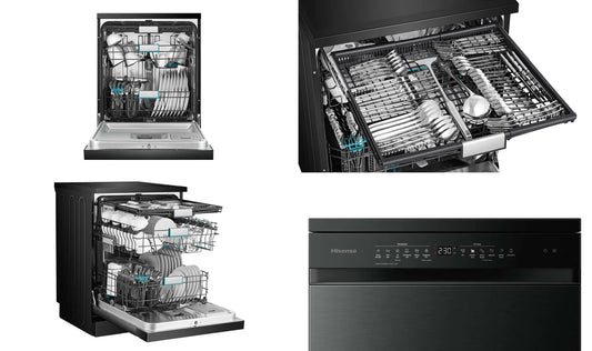 Hisense 60cm 16 Place Setting Freestanding Dishwasher Black Steel HSAP16FB
