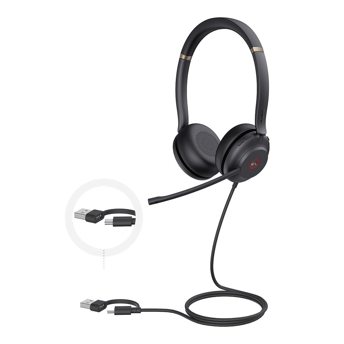 Yealink UH37 Dual MicrosoftTeams Certified USB Wired Headset USB-C/A PROFESSIONAL USB HEADSET Dual Noise-Cancelling, USB-C to USB-A adapter, UH37-D-MS-C/A