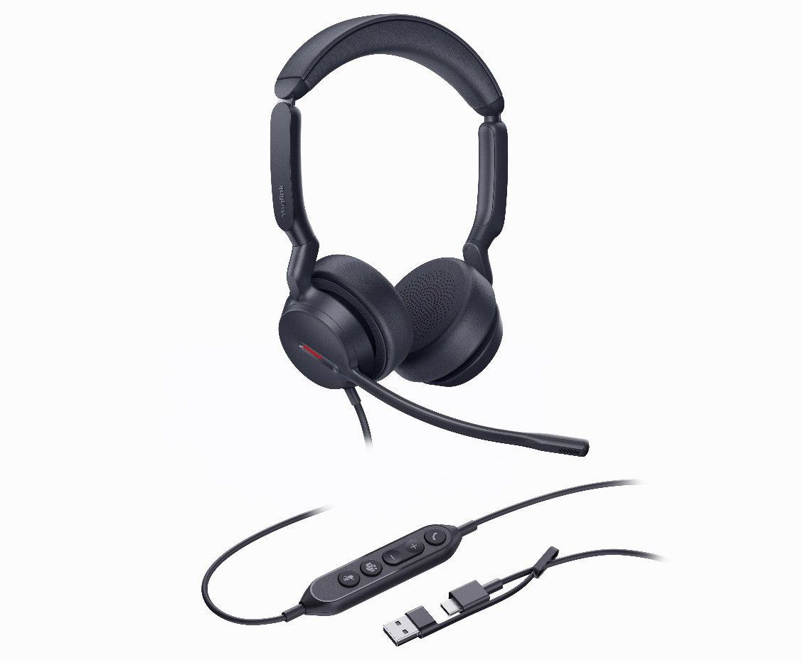 Yealink UH44 Dual Teams USB-C/A Microsoft Certified Teams USB Wired HeadsetDual Noise-Canceling Microphones 35mmSpeaker Busylight Leather Ear Cushions, UH44-D-MS-C/A