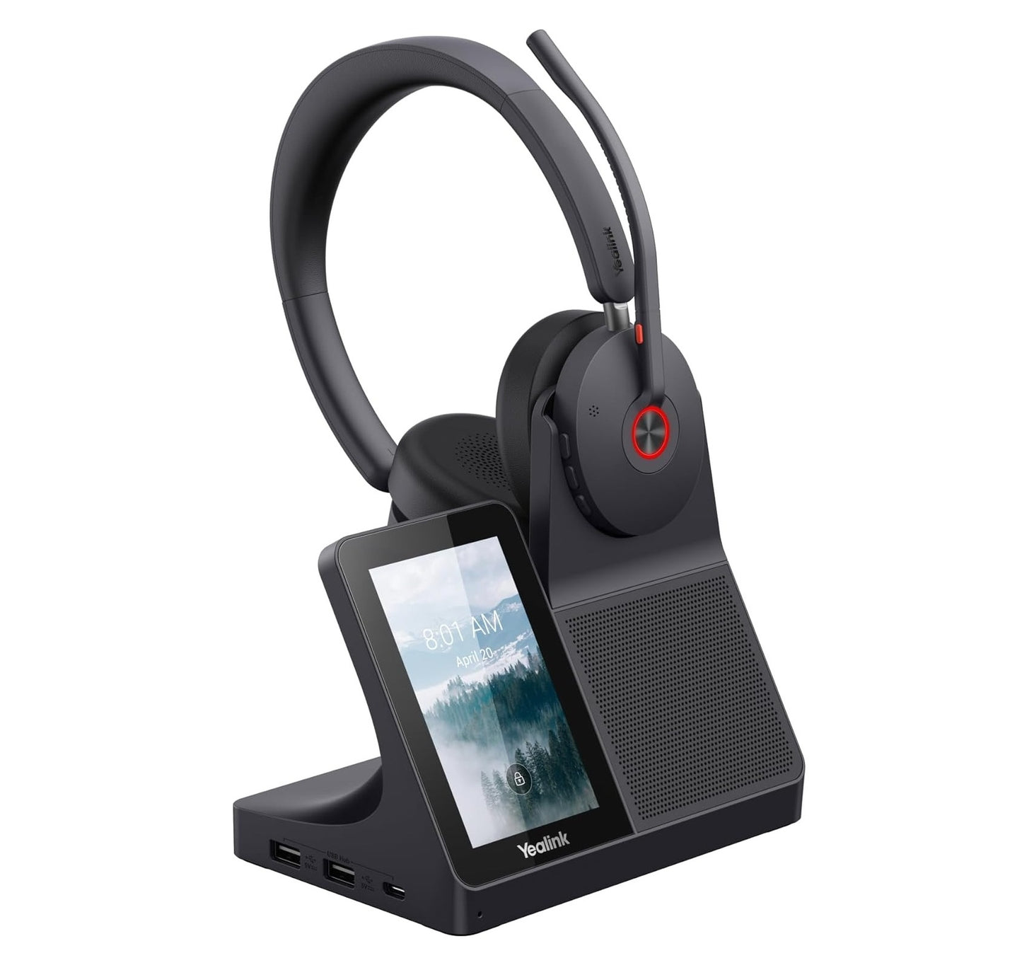 Yealink WH68 DECT + Bluetooth dual-mode, USB-A, USB-C, wireless headset workstation, noise-cancelling headset, touchscreen hub - speakerphone, WH68-Workstation