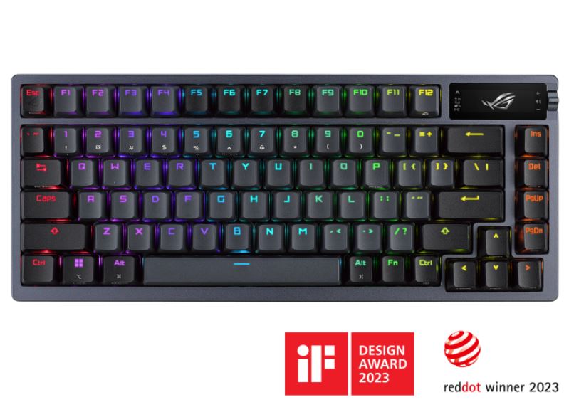 ASUS ROG AZOTH/NXSM/PBT Gaming Keyboard, OLED Display, NX Storm Switch, 75 Keys, Tri-mode Connection, Black, Tactile Bump/Clicky, ROG AZOTH/ PBT/ BLK STORM SWITCH