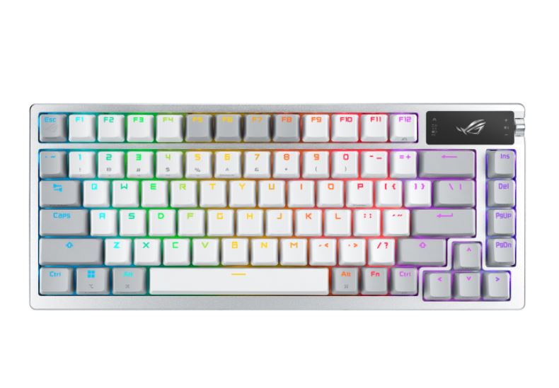 ASUS ROG AZOTH/NXSM/PBT/WHT Gaming Keyboard, OLED Display, NX Storm Switch, 75 Keys, Tri-mode Connection, White, Tactile Bump/Clicky, ROG AZOTH/ PBT/WHT STORM SWITCH
