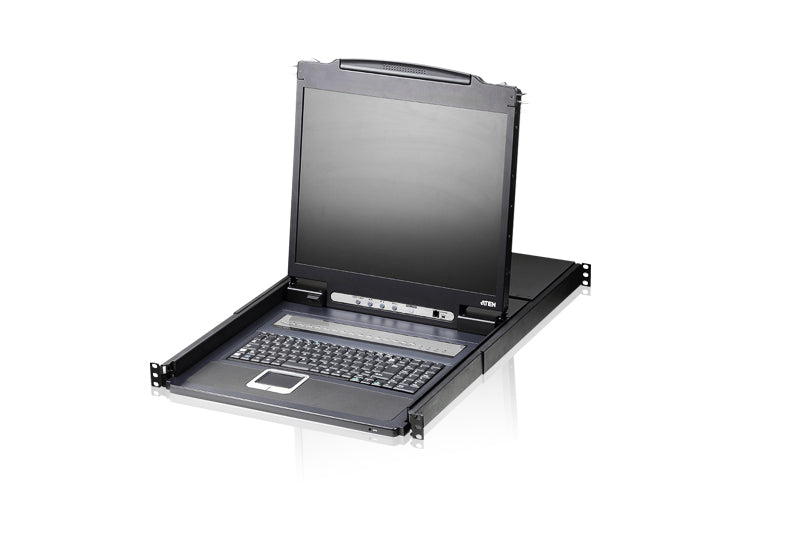 Aten Rackmount KVM Switch 8 Port VGA PS/2-USB w/ 19' LCD Display, 2x Custom KVM Cables Included, 1280x1024@75hz Display, LED Illumination, CL1308N-ATA-AU