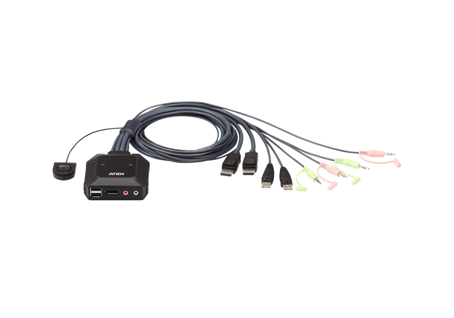 Aten Compact KVM Switch 2 Port Single Display Display Port w/ Audio, Remote Port Selector, USB Hot-Plugging, CS22DP-AT