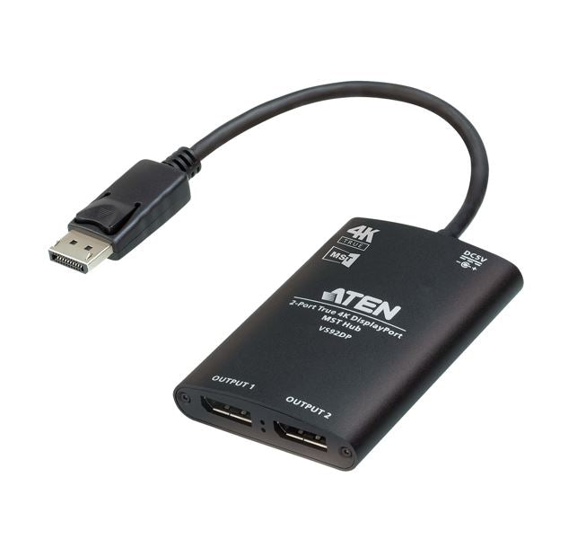 Aten VS92DP Video Splitter 2-Port True 4K resolution for dual output, up to 3840x2160@30 Hz, DisplayPort 1:2; HDCP 1.3 Compliant, VS92DP-AT