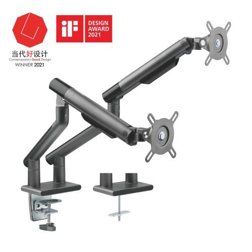 Brateck Dual Monitor Premium Slim Aluminum Spring-Assisted Monitor Arm Fix Most 17'-32' Monitor Up to 9kg per screen VESA 75x75/100x100 (Grey), LDT49-C024-B