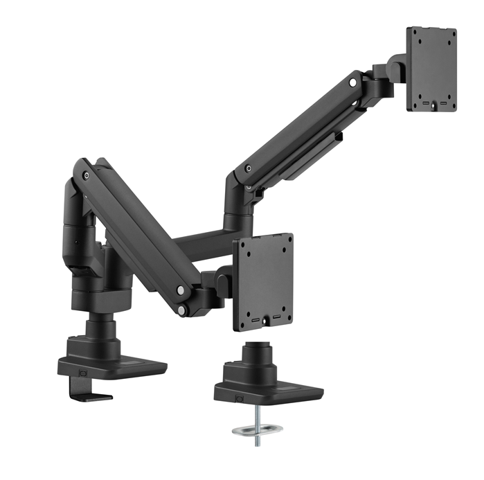Brateck Fabulous Pole-Mounted Gas Spring Dual Monitor Arm Fit Most 17'-35' Monitors, Up to 20kg per screen VESA 75x75/100x100 Fine Texture Black (LS), LDT69-C024P2-BL