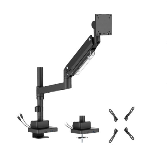 Brateck LDT80-C012UCP Super Heavy-Duty Pole-Mounted Gas Spring Monitor Arm with USB-A and USB-C Ports, Matte Black (LS)