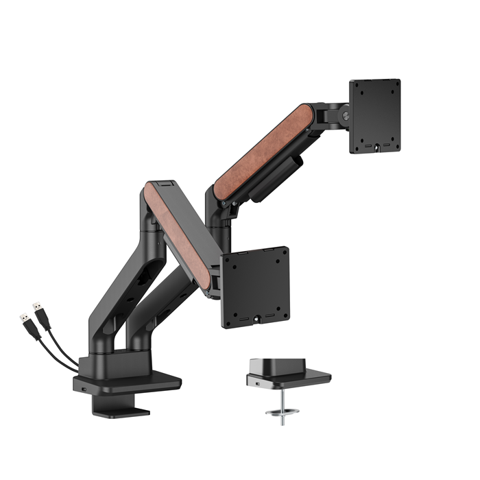 Brateck LDT81N-C024UC Fusion Heavy-Duty Gas Spring Dual Monitor Arm with USB-A/USB-C Ports For most 17'~35' Monitors, Fine Texture Black(New), LDT81N-C024UC-BLK