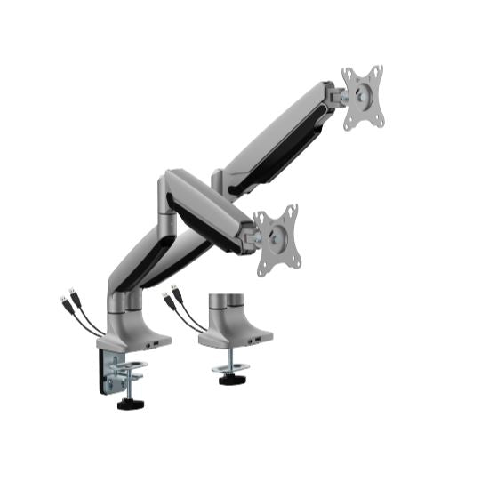 Brateck LDT82-C024UC Dual Screen Heavy-Duty Gas Spring Monitory Arm with USB Ports For most 17'~35' Monitors, Matte Silver (LS), LDT82-C024UC-SV