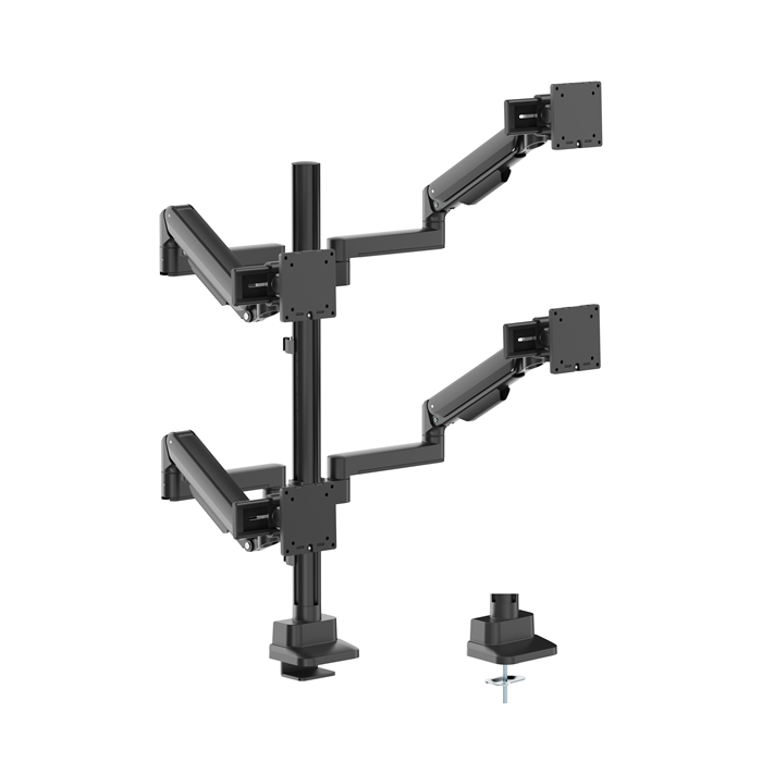 Brateck Modular Mechanical Spring Quad Monitor Arm with Sliders, from 17'-40', weight capacity (per flat screen) 11kg, 180° Rotation (Black), LDT86S-C048S-BLK