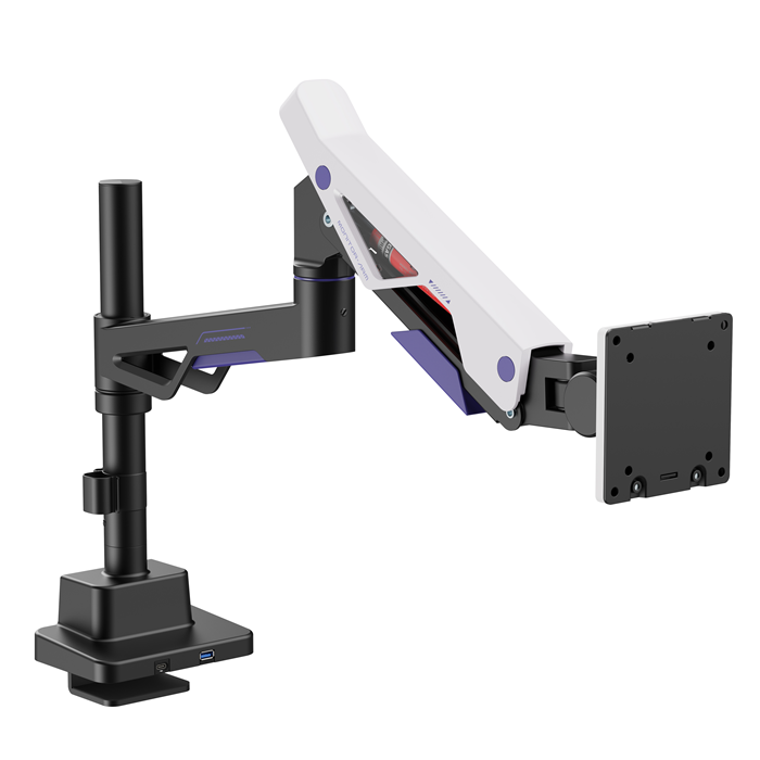 Brateck LDT95-C012UCP Atlas Neo Gaming Pole-Mounted Monitor Arm with USB-A & USB-C Ports For most 24'~57' Monitors, Matte Black & White (new), LDT95-C012UCP-BLKWH