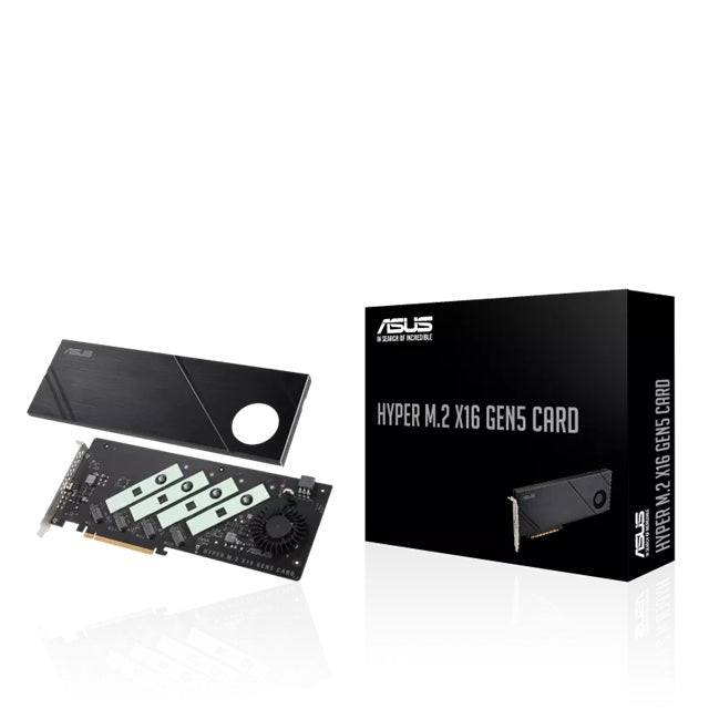 ASUS HYPER M.2 X16 GEN5 CARD (PCIe 5.0/4.0) Supports up to four NVMe M.2 (2242/2260/2280/22110) devices at up to 512 Gbps for RAID functions, HYPER M.2 X16 GEN 5 CARD