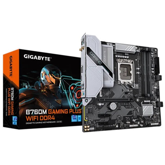 Gigabyte B760M GAMING PLUS WIFI DDR4, Intel B760, LGA1700 12th-14th Gen, DDR4 128GB, PCIe 4.0 x16, Wi-Fi 6, mATX, B760M G P WIFI DDR4