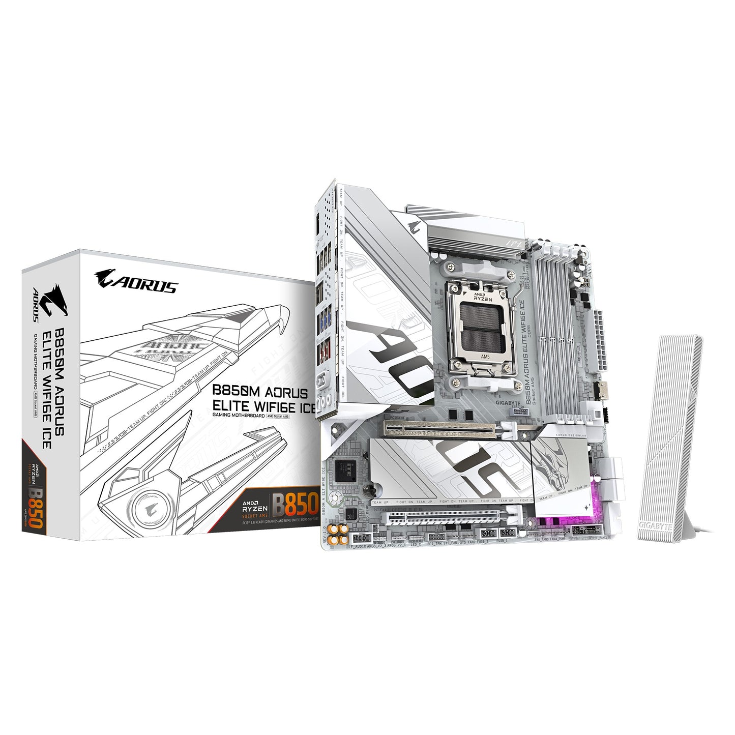 Gigabyte (LS) Gigabyte B850M A ELT WF6E ICE, AMD AM5, 4 x DDR5 up to 256 GB, 1 x HDMI, 1 x PCI Express x16, 2 x M.2, 4 x SATA, 9 x USB 3.2