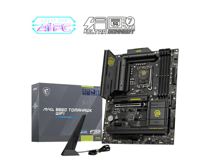 MSI MAG B860 TOMAHAWK WIFI, INTEL B860, 4x DDR5 256GB, 1x HDMI, 2x PCI-E x16 slot, 1x PCI-E x1, 3x M.2, 4x SATA 6G, 8x USB 2.0. Intel Killer BE1750