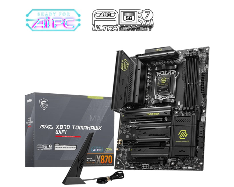 MSI MAG X870 TOMAHAWK WIFI, AMD AM5 ATX Motherboard 4x DDR5~256GB, 3x PCIe x16, 4x M.2, 5x USB 3.2, 4x USB2.0, 3x USB-C