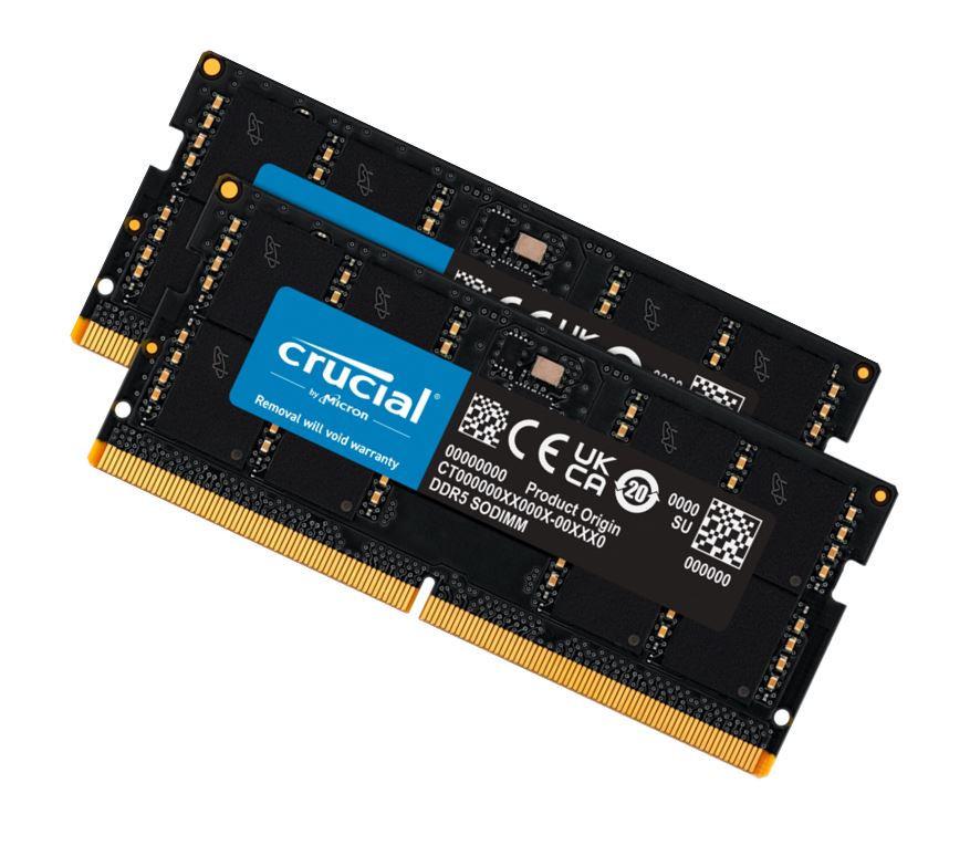 Micron (Crucial) Crucial 16GB (2x8GB) DDR5 SODIMM 4800MHz C40 1.1V Notebook Laptop Memory, CT2K8G48C40S5