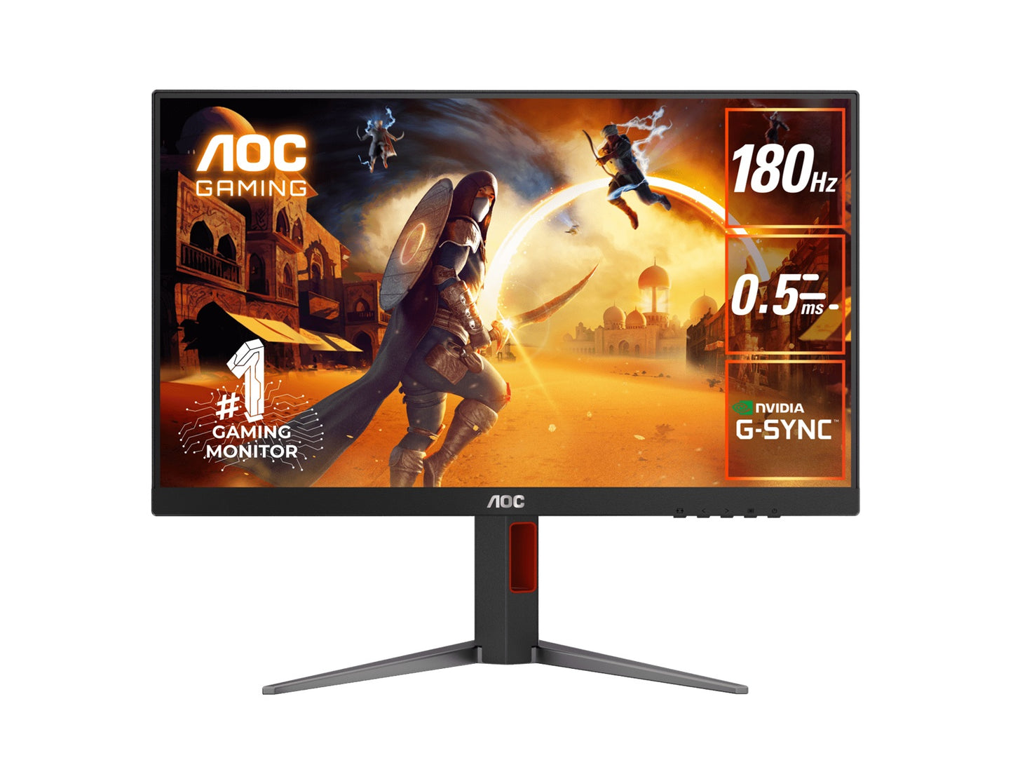 AOC 23.8' Gaming Monitor - FHD 180Hz IPS, 0.5ms MPRT, 126% sRGB, DP 1.4, HDMI 2.0, Delta E<2, tilt/swivel/height/pivot adjustable, VESA mountable (LS), 24G4