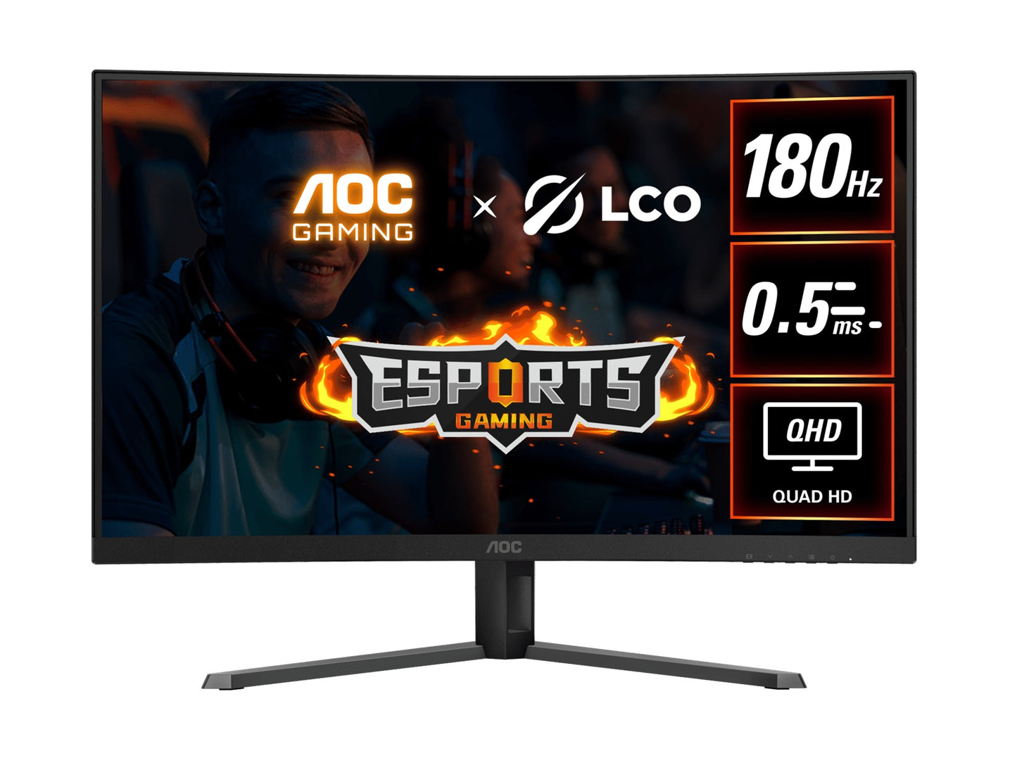 AOC 31.5' QHD Curved Monitor (CQ32G4E) - 180Hz VA, 0.5ms MPRT, 1500R curve, 121% sRGB, DP 1.4, HDMI 2.0, Delta E<2, tilt adjustable, 3500:1 contrast