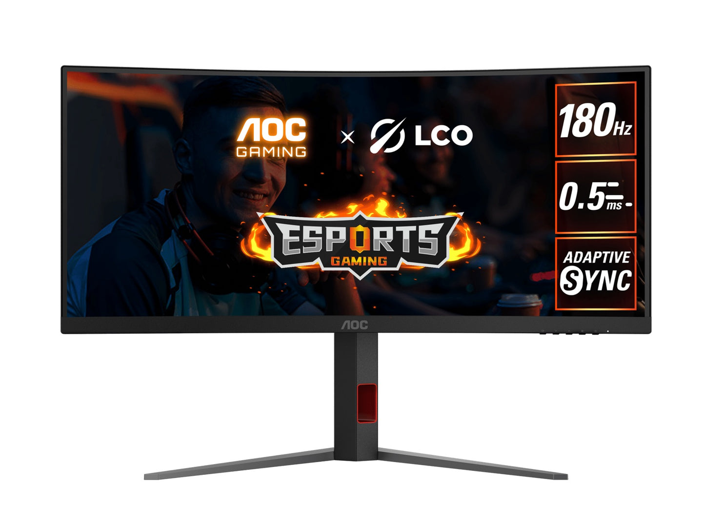 AOC 34' WQHD Curved Monitor - 3440x1440@180Hz, 0.5ms MPRT, 1500R VA, 120% sRGB, DP 1.4, HDMI 2.0, Delta E<2, tilt/swivel/height adjustable, CU34G4