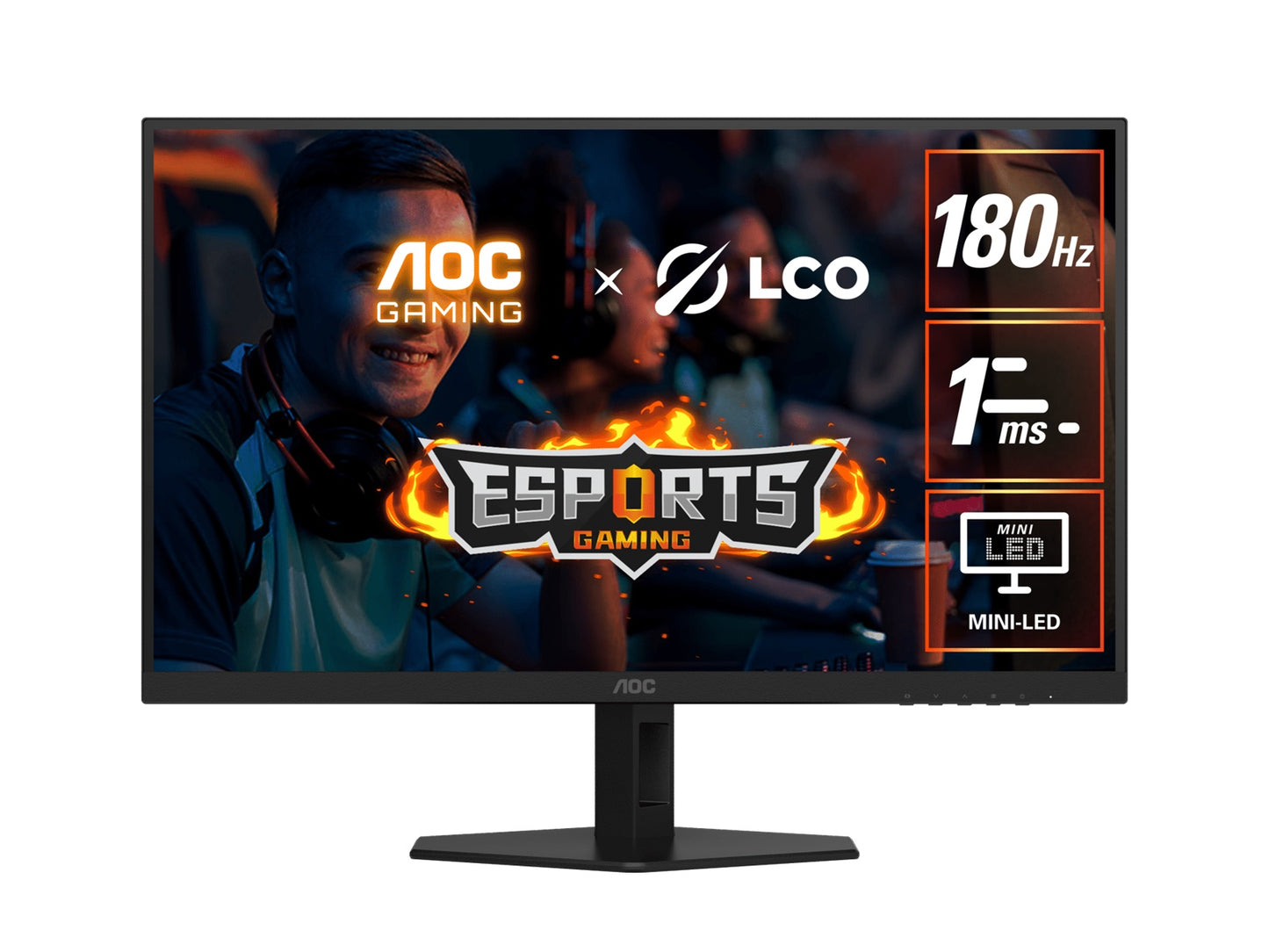 AOC 27' QD-MiniLED Monitor - QHD 180Hz, 1ms, 5000:1 contrast, 1200 nits peak HDR, Quantum Dot VA, 148% sRGB, DP 1.4, HDMI 2.0, tilt adjusable, Q27G40XMN