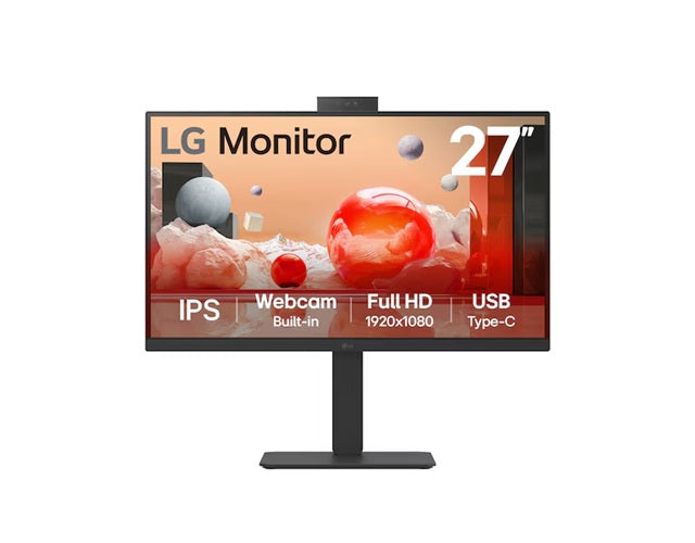 LG 27' Full HD IPS Monitor, 1920x1080, Webcam, 100 Hz, 5ms, USB Type-C (PD 90W)/RJ45, sRGB 99% (CIE1931), adjustable stand, 27BA850-B