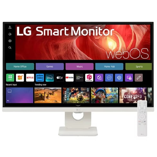 LG 27' 4K UHD IPS Smart Monitor: 3840x2160 (4K UHD), 5 ms response time, 60Hz refresh, ~350‑nit brightness, USB‑C, height/tilt pivot stand, 27U731SA-W