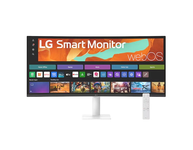 LG Smart Monitor 34' WQHD Curved display with 3440x1440 resolution, sRGB 99%, webOS, AirPlay 2, 2x7W speakers, 100Hz refresh rate & Bluetooth, 34U601SA-W