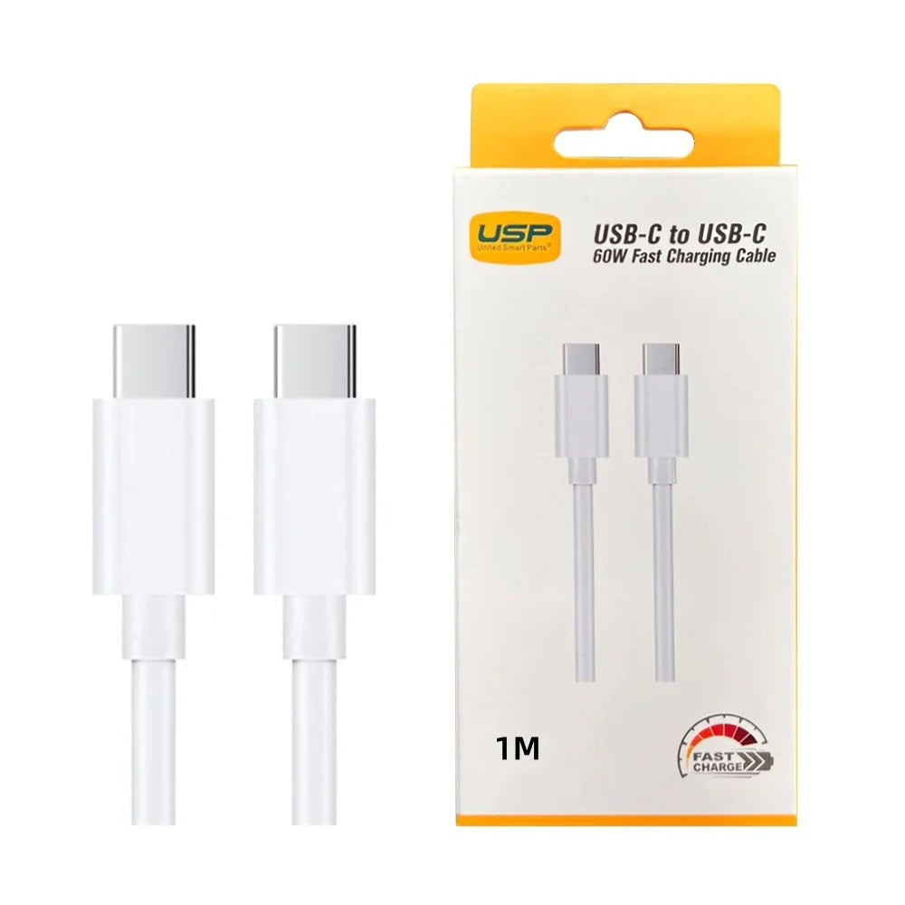 USP USB-C to USB-C 60W Mini Cable (1M) White - 3A , Fast Charge, High Performance, Samsung Galaxy,Apple iPhone,iPad,MacBook,Google, 2 Years Warrantyb