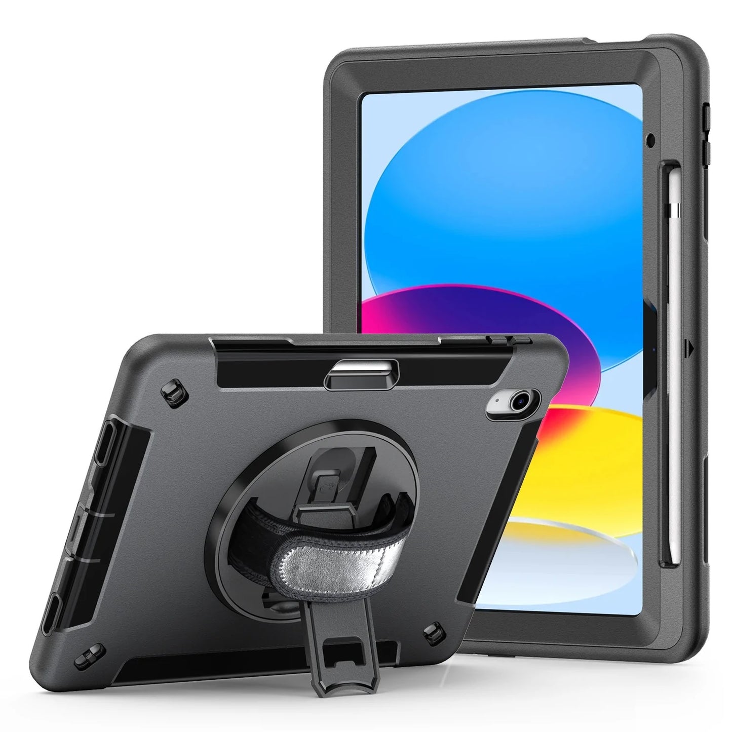 USP Rugged Apple iPad (11') (A16) (11th Gen) / iPad (10.9') (10th Gen) Case Black -Built-in-Kickstand,Hand & Shoulder Strap,DropProof,3 Years Warranty