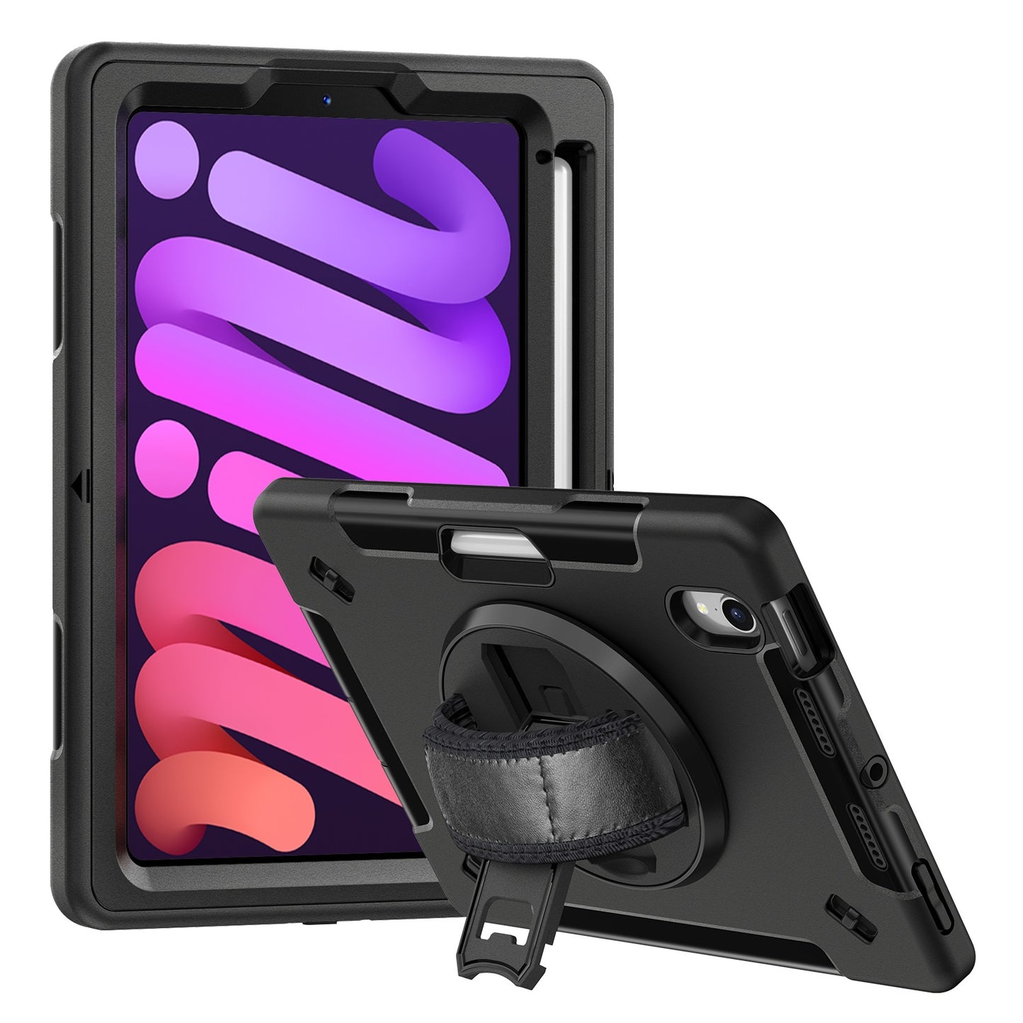 USP Rugged Apple iPad Mini (8.3') (A17 Pro) (7th Gen) / iPad Mini (8.3') (6th Gen) Case Black - Built-in-Kickstand, 3 Years Warranty, CHDPMINI6