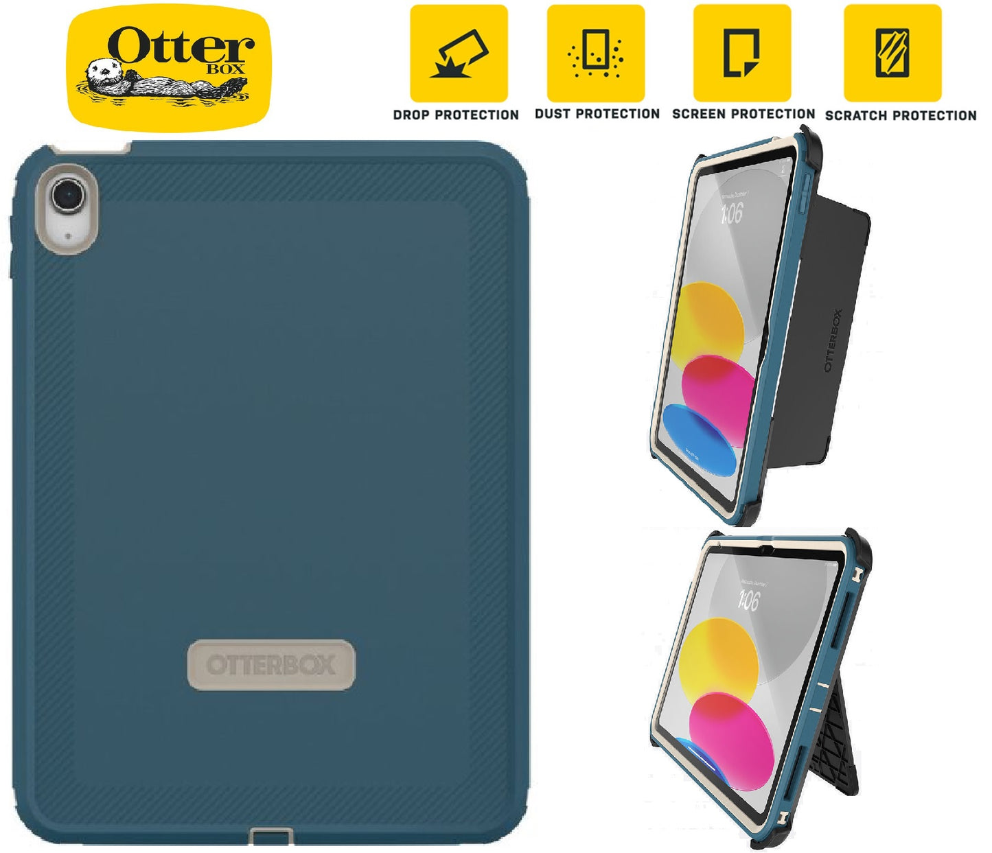 OtterBox Defender Apple iPad (11') (A16) (11th Gen) / iPad (10.9') (10th Gen) Case Blue - (77-90081), DROP+ 2X Military Standard, 7 Years Warranty