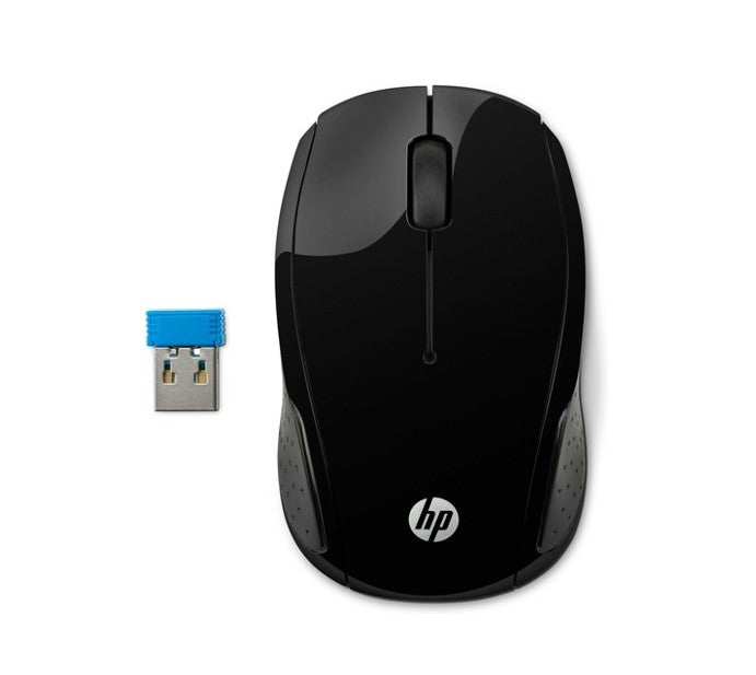 HP 200 Wireless Mouse Radio Frequency USB Optical 3 Button 1000 dpi 2xAAA Up to 12M Battery life Scroll Wheel Symmetrica Available USB port Black Mice, X6W31AA
