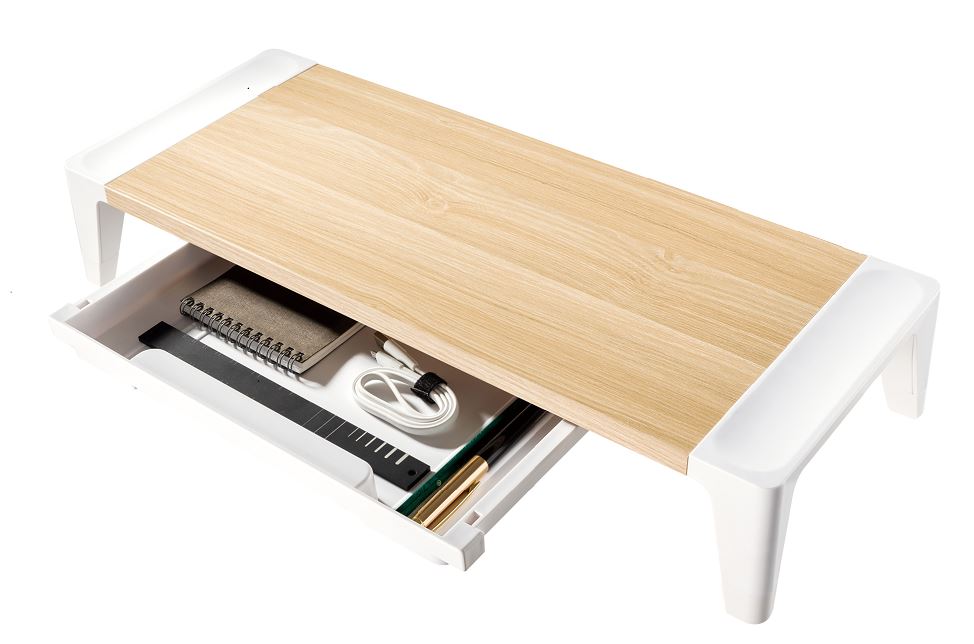 mbeat activiva Eroglife Monitor Stand Riser with Storage Drawer - Ergonomic Design, Reduces Eye Strain and Improves Work Posture, White Oak, ACA-MSTD-02OAK