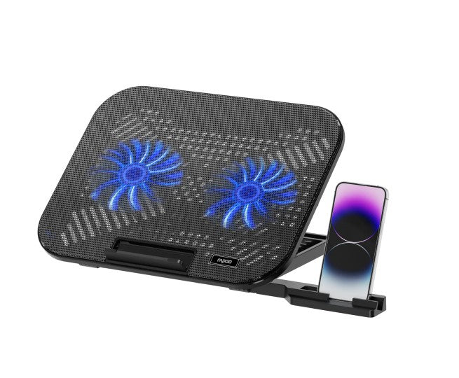 Rapoo Laptop Cooling Pad CF200, 2 High-Efficiency Cooling Fans, 6 Adjustable Angles, Multi-Functional & Versatile, CF200. Black