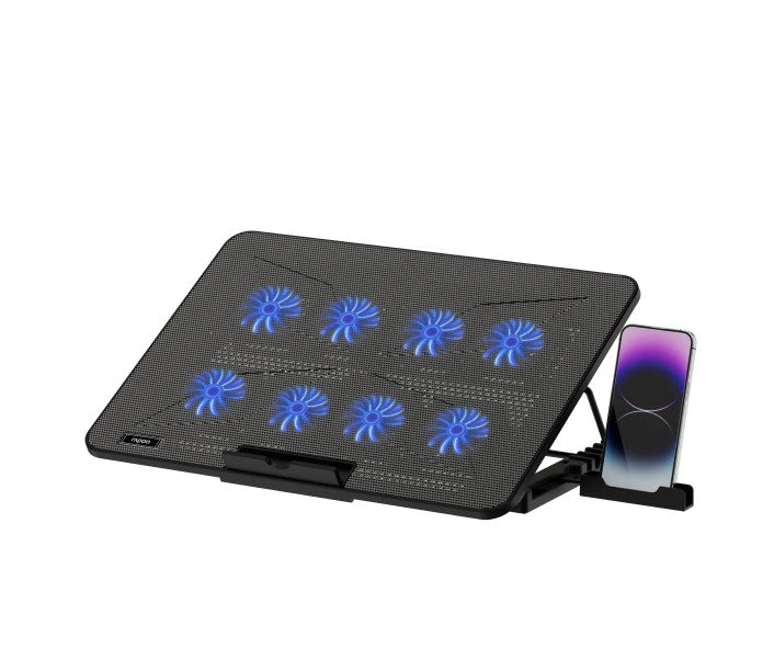 Rapoo Laptop Cooling Pad CF300, 8 High-Efficiency Cooling Fans , 7 Adjustable Angles, Multi-Functional & Versatile, CF300. Black